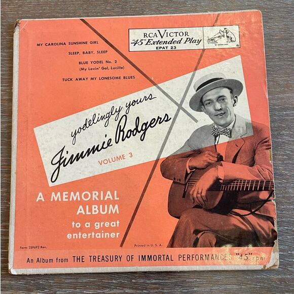 Jimmie Rodgers Yodeling Yours Vol 3 Memorial Albulm 45rpm vinyl Record - Picture 1 of 5